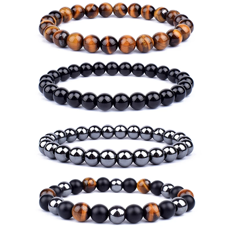 Natural Tiger Eye Obsidian Hematita Beads Pulseiras para Homens e Mulheres, Magnetic Multi-layer Jóias de Proteção à Saúde
