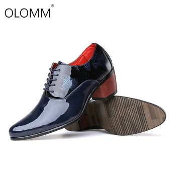 

Top Quality Men Dress Wedding Shoes Patent Glossy Leather 6cm High Heels Fashion Pointed Toe Heighten Oxford Shoes Party Prom