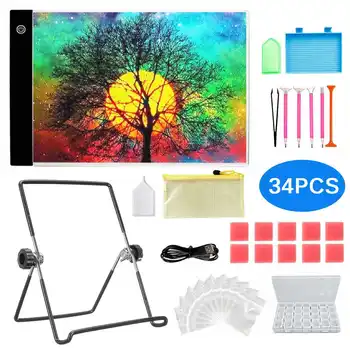 

34Pcs/Set Ultra Thin A4 LED Light DIY Pad Artist Light Box Table Tracing Drawing Board Pad Diamond Painting Embroidery Tools