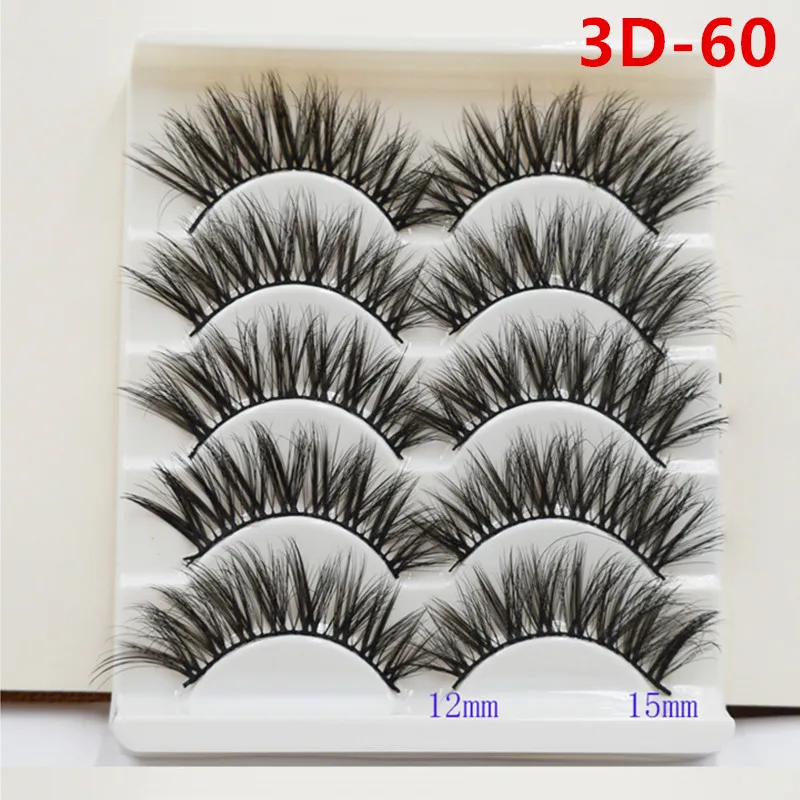 3D-60 5 пар, искусственные норковые волосы, Мягкие Накладные ресницы, натуральные пушистые ресницы, без кровли, крест-накрест, наращивание ресниц, большие глаза, макияж - Цвет: 3D-60