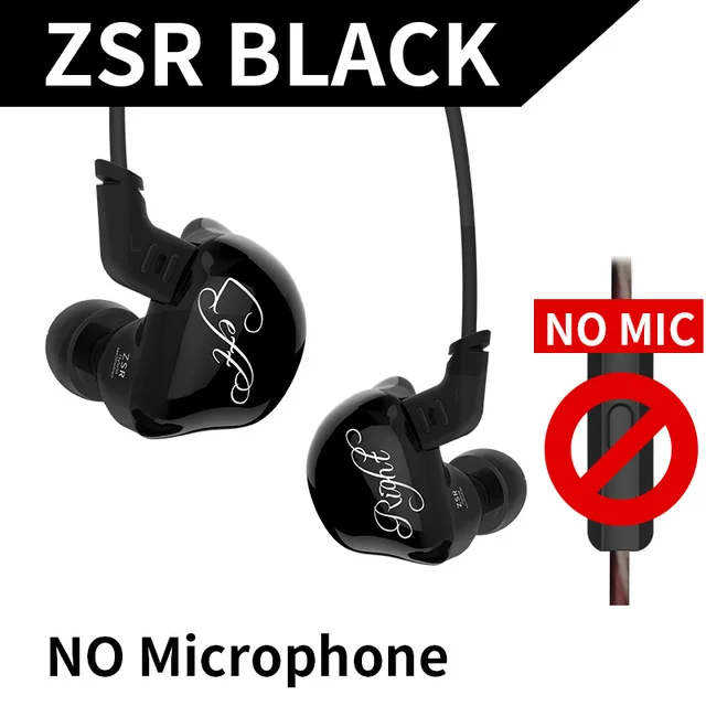 black no mic Новинка KZ ZSR 2BA+ DD наушники в ухо арматура с динамической гибридной гарнитурой шумоподавления наушники KZ ZS10 AS10 BA10 ES4 ZS6 ZS5 - Цвет: black no mic