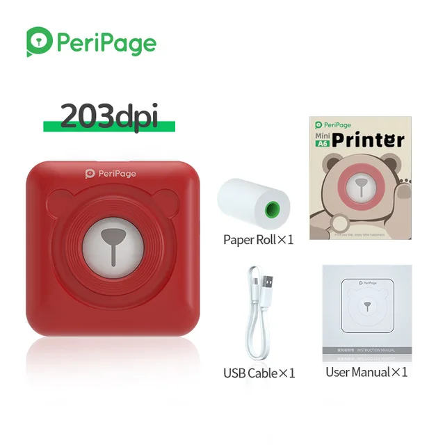 small compact printer PeriPage Red Ink-free Portable Thermal Photo Printer Mini Label Printer Mobile Android iOS Phone 2'' Pocket Bluetooth A6 Papeles bluetooth small printer Printers