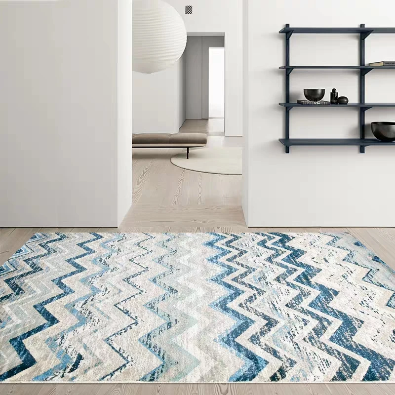 Ковер в нордическом стиле средиземноморский синий с геометрическим рисунком