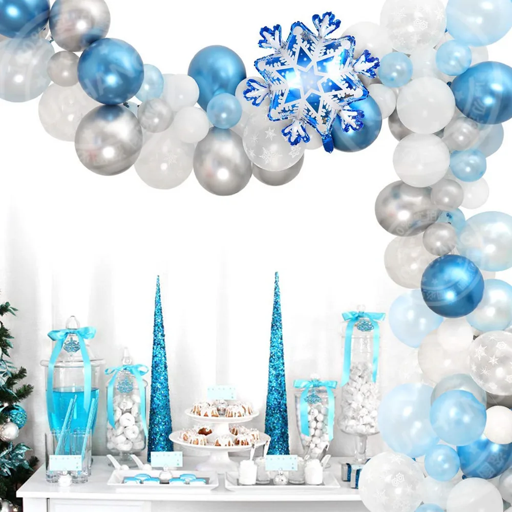 72pcs Snowflake Balloon Garland Arch kit for Winter Wonderland, Christmas, Baby Shower Princess Birthday Party Decoration