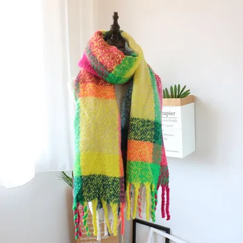 

Orangelili Womens Scarf Long Tassels Rainbow Contrast Color Lady Autumn Winter Shawl Pashmina Scarves Lady Cashmere OG074