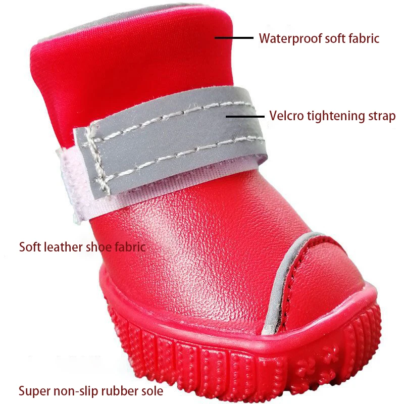 Title 2, Winter Pet Dog Leather Rain Shoes Soft Waterpro...