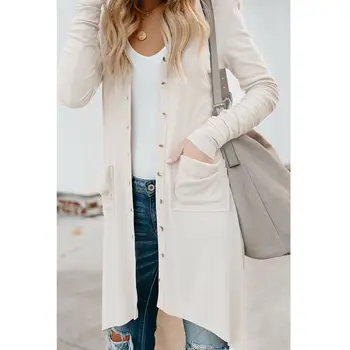 

2019 New Womens Ladies Long Sleeve Knit Button Cardigan Sweater Casual Loose Maxi Outwear Coat Jacket