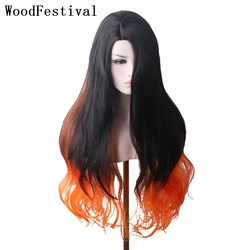 WoodFestival Synthetic Wigs Costume Anime Cosplay Wig Long Hair Water Wave Black Gradient Colored 34 Inch