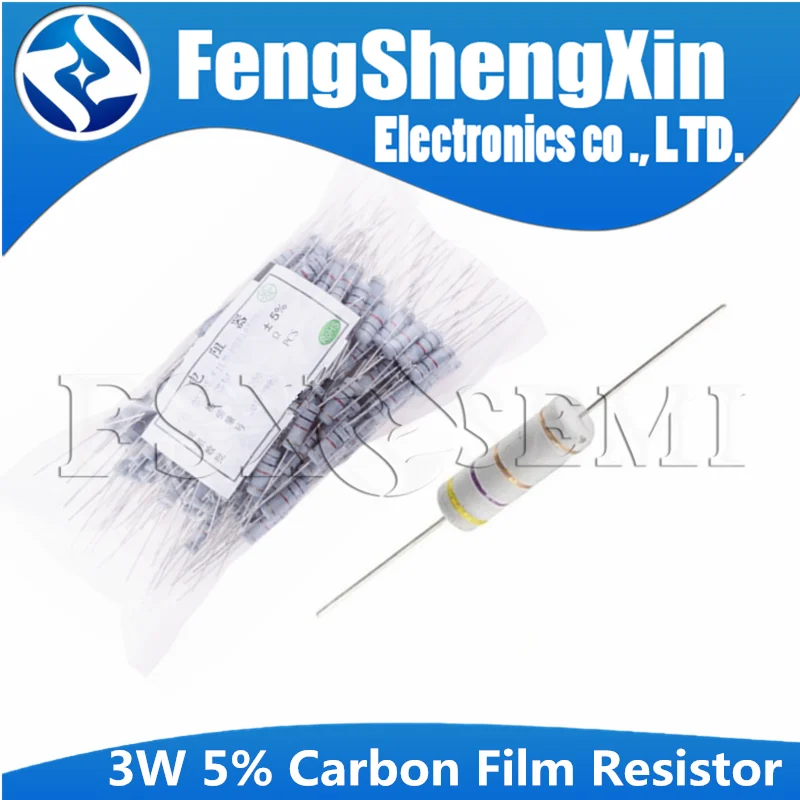 3W 5% Carbon Film Resistor 10pcs 0.1R ~ 2.2M 1 2.2R 10R 22R 47R 51R 100R 150R 470R 1K 4.7K 10K 47K 1 2.2 10 22 47 51 100 150 470 carbon film resistor