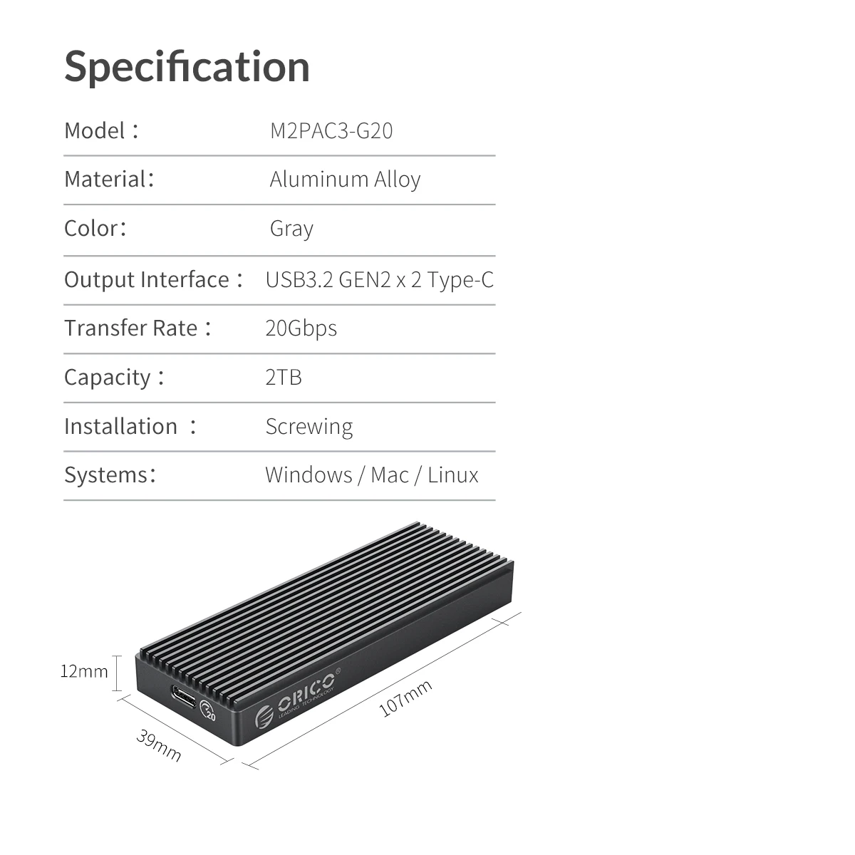 o alumínio m.2 nvme ssd gabinete usb3.2