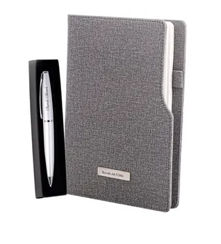 

Personalized Thermo-Skinned Gray Notebook & Silver Metal Ballpoint Pen