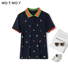 WOTWOY 2021 Весенняя хлопковая рубашка поло с вышивкой из мультфильма для взрослых женщин модная Повседневная рубашка поло размера плюс женская цветная рубашка в рубчик WOTWOY 2021 Весенняя хлопковая рубашка поло с вышивкой из мультфильма для взрослых женщин модная Повседневная рубашка поло размера плюс женская цветная рубашка в рубчик