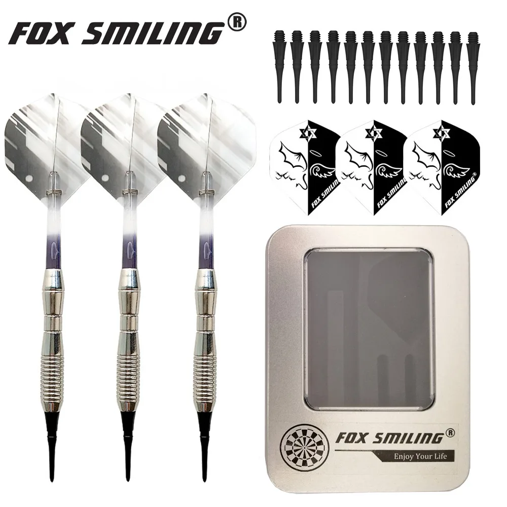 Smiling Fox 18 г профессиональные электронные дартс с мягким наконечником 3 шт. с алюминиевым легированным валом 6 цветов 12 наконечников и 3 шт. железная коробка