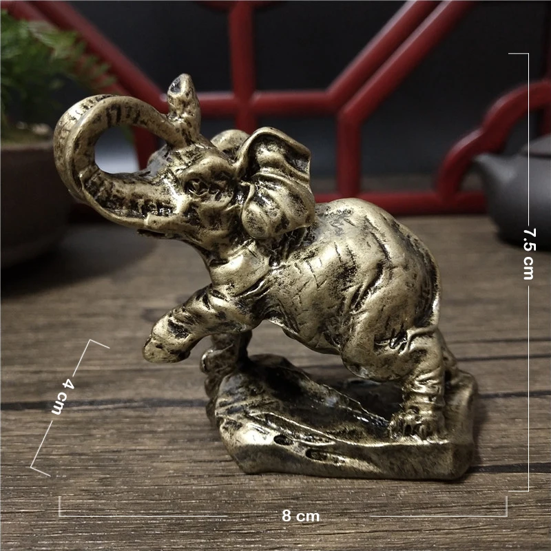 Bronze Color Elephant Statue on Coins Money Elephant Figurine Feng Shui Animal 