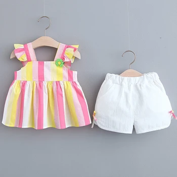 

Summer Girl Clothes Suit Set Rainbow wings Sling Vest Top Tops+Shorts 2pcs Korean Baby Kids Children Clothing Outfits