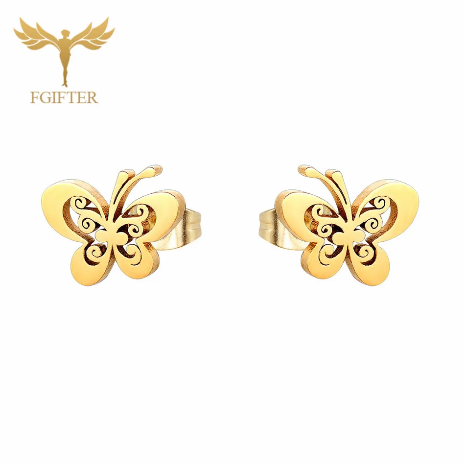 Изысканные полые серьги-бабочки в виде насекомых для женщин, золотые серьги-гвоздики из нержавеющей стали, пирсинг для ушей, кольца - Окраска металла: butterfly earrings
