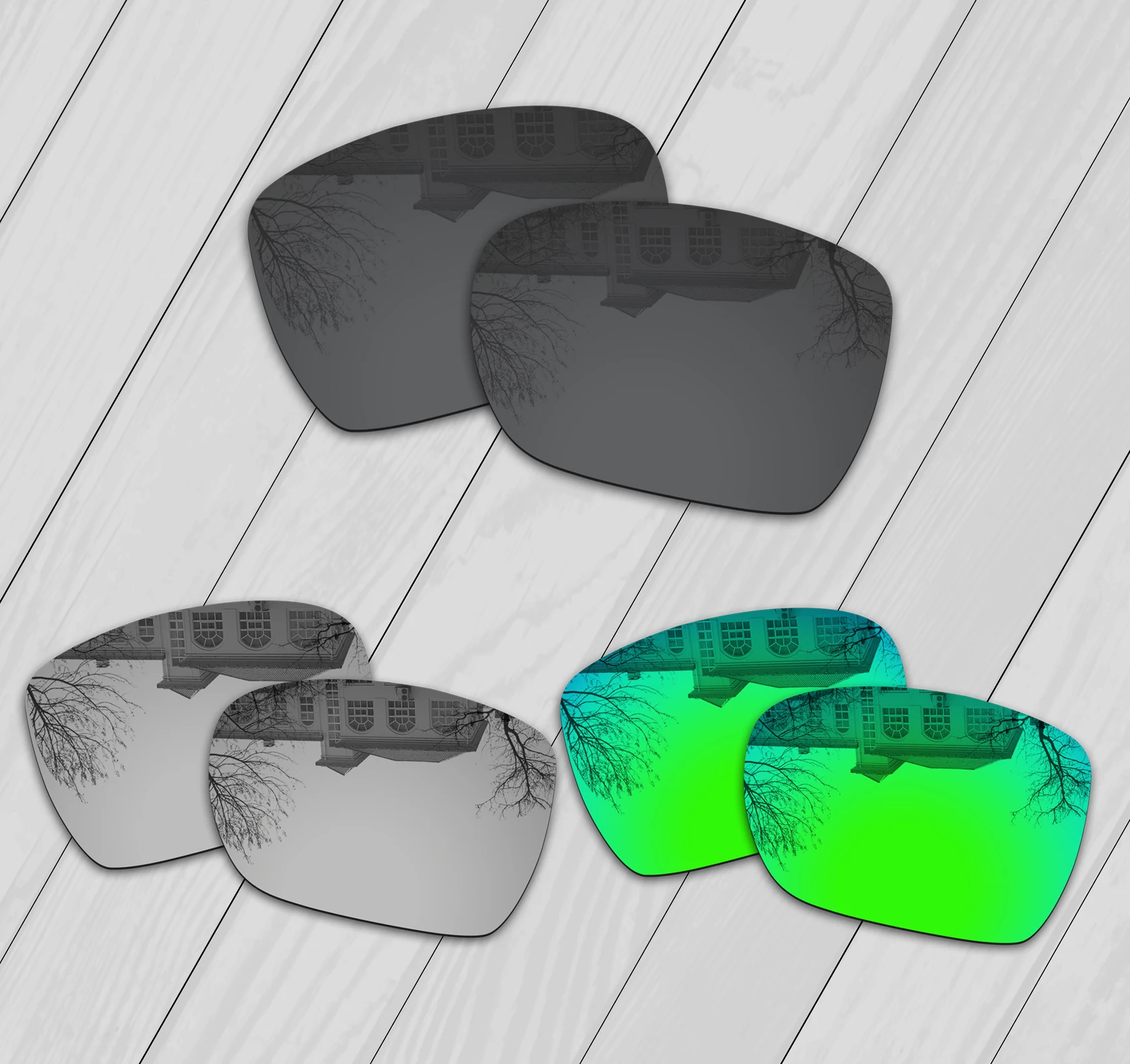 

E.O.S 3 Pairs Black & Silver & Emerald Green Polarized Replacement Lenses for Oakley Deviation OO4061 Sunglasses