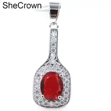 Очаровательные красные кровяные рубиновые белые фианиты SheCrown женские серебряные Pendants38x13mm