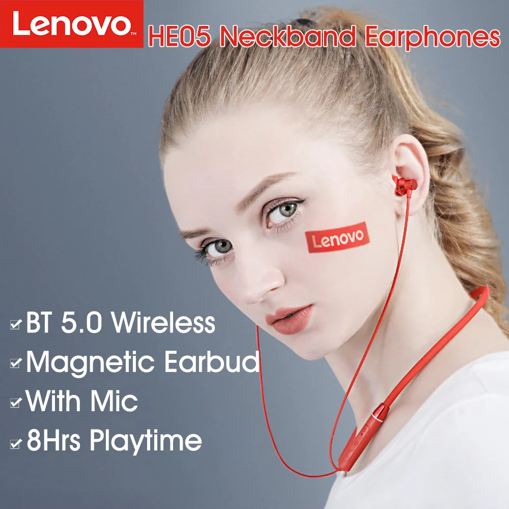 Lenovo беспроводные Bluetooth наушники Магнитная спортивная Гарнитура для бега IPX5 водонепроницаемые спортивные наушники с шумоподавлением