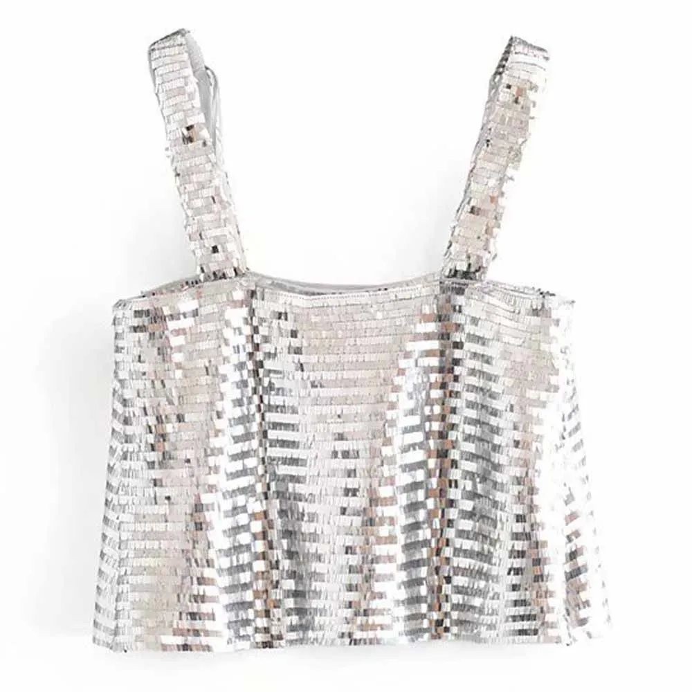 Silver TXJRH,, сексуальная Серебристая расшитая блестками бретелька на бретельках, топики с открытой спиной, облегающие, модные женские короткие топы HI-LO, Клубные, вечерние - Цвет: Silver