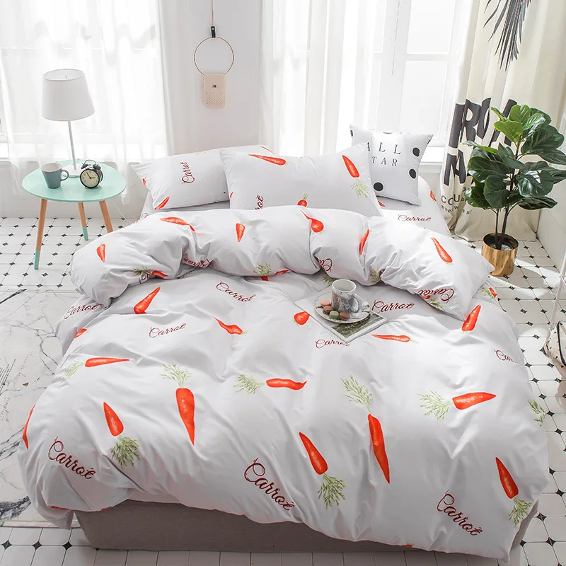

Reactive printed cartoon carrot bedding set duvet cover flat sheet pillowcase bedclothes single/Double bed-Christmas gift