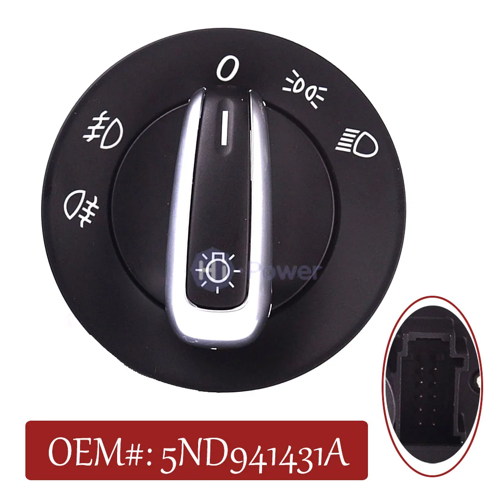 

Chrome Headlight & Fog Light Switch Control for Volkswagen Passat CC JettaMK5 Golf 5ND941431B 5ND941431A