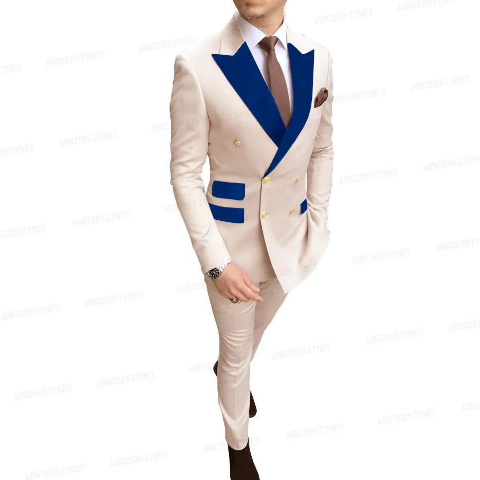 米色双排扣宝蓝色绒挂面20