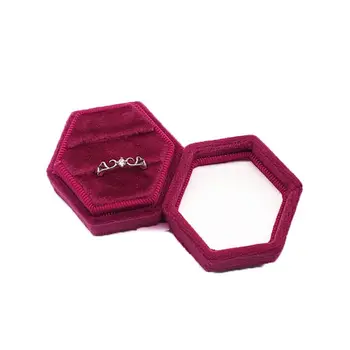 

Velvet Double Ring Box Hexagon Wedding Ceremony Ring Box with Detachable Lid P0RF