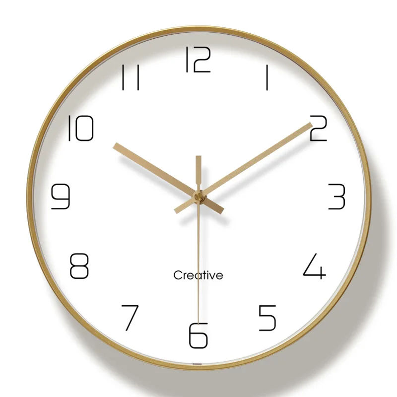 

12 inch Wall Clock Metal Frame Modern Home Decor Clock Silent Movement Non-Ticking Golden Wall Clocks