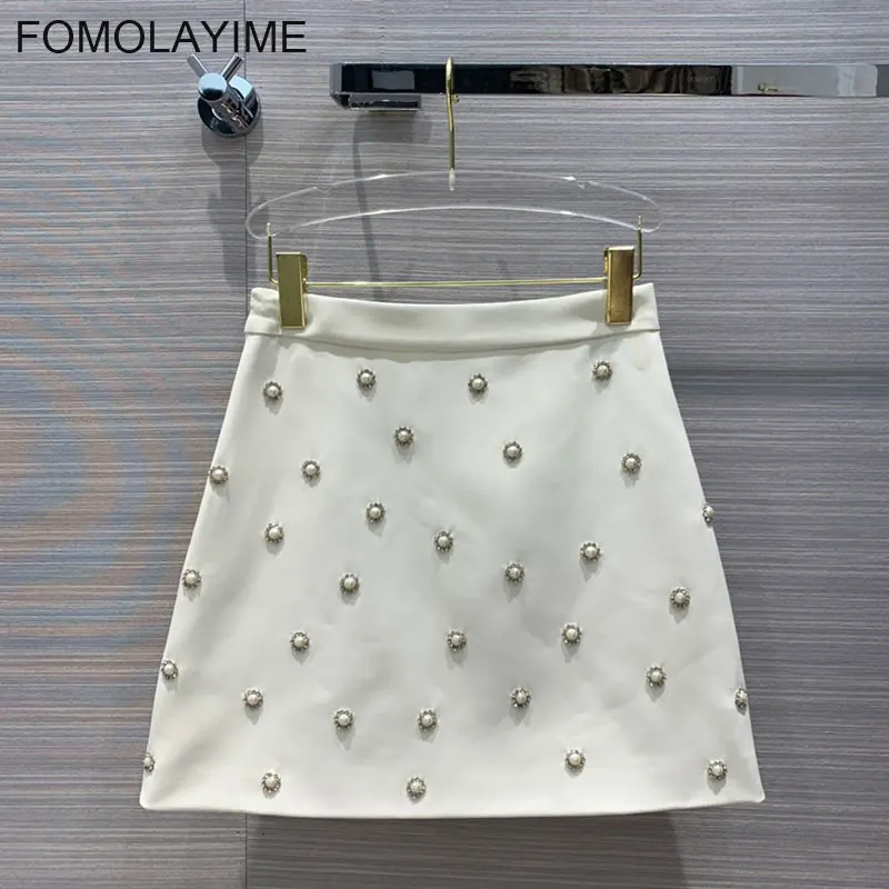 

Spring Summer Skirts 2020 New Luxury Designer Crystal and Pearl A-line Short Skirt for Women
