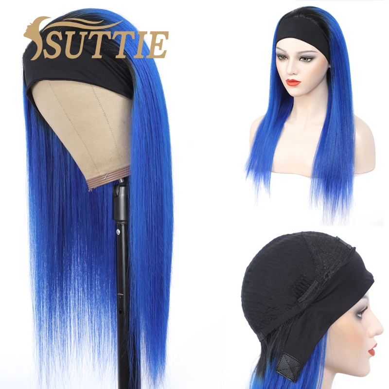 

Suttie 1b 613 Blonde Straight Headband Wig Human Hair Omber 1b Blue Pink Brazilian Virgin Full Machine Made Wigs For Black Women