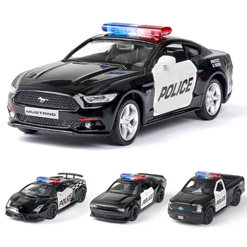 1/36 Diecast Alloy Police Car Models Challenger 2 Doors Opened With Pull Back Function Metal Sports Cars Model For Children Toys 1