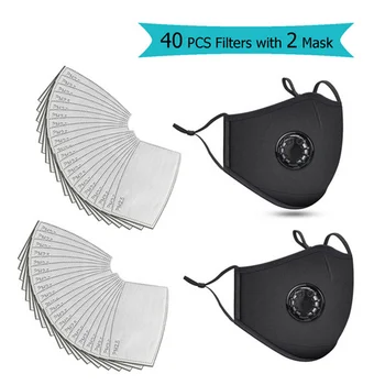 

2pcs+40pc Filter Washable Mask Mouth Face Mask Anti PM2.5 Dust Mask Activated Carbon Filter Maszk Mask Mouth-muffle Cotton Mask