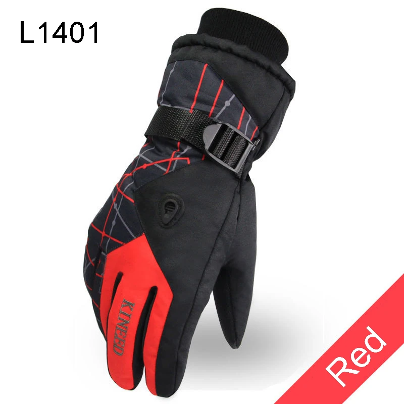 Зимние теплые перчатки для катания на сноуборде, лыжные перчатки для мужчин и женщин, перчатки для катания на горных лыжах и снегоходах, водонепроницаемые Зимние перчатки для езды на мотоцикле, ветрозащитные перчатки guanti moto - Цвет: 1401Red