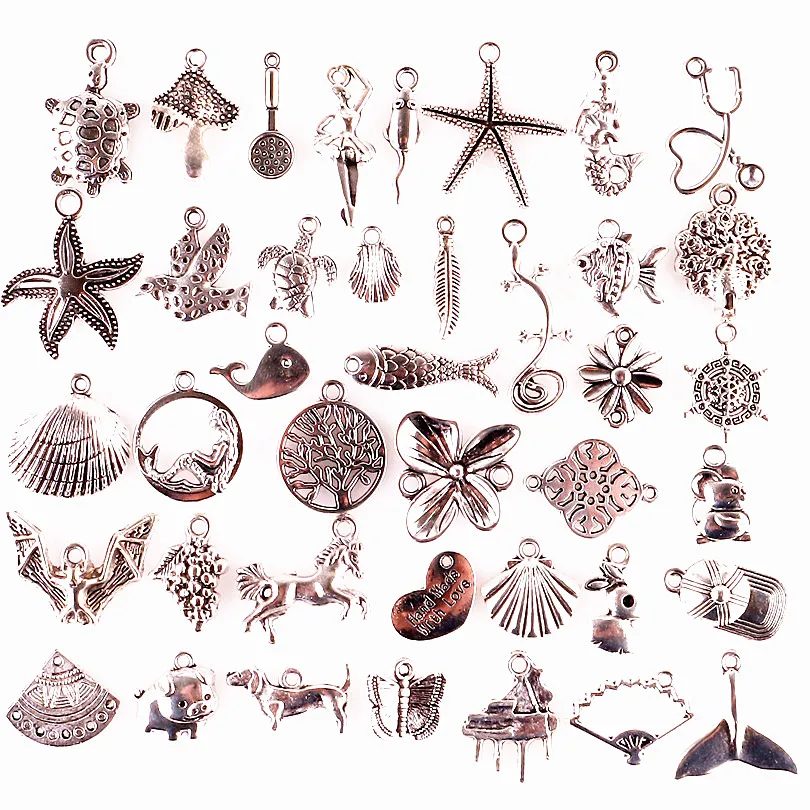 40pcs/lot 23490 Mix Sea Shell Mermaid Charms Ocean Starfish Tortoise Pendant For Necklaces Summer Gift Jewelry Making | Украшения и