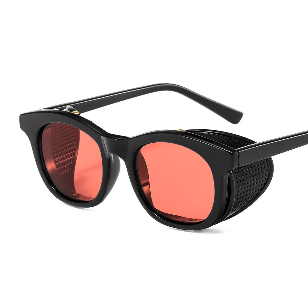 Hot Small Frame Round Sunglasses Flat Top Frame Gradient Lens Metal Frame Round Sun Glasses for Women Men Punk Eyewear UV400 NX - Lenses Color: black red
