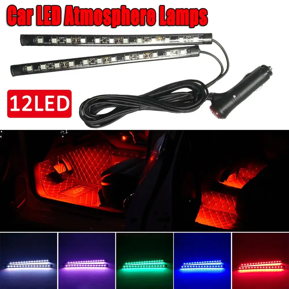 

2PCS 5050 SMD Car LED Strips Dash Floor Foot Strip Light Cigarette Lighter Adapter Interior Decorative Lamp Atmosphere Lamps