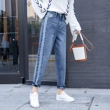 Nonis штаны-шаровары джинсы с высокой талией женские джинсы с боковой полосой джинсы мальчикового кроя джинсы длиной до щиколотки ковбойские джинсовые брюки