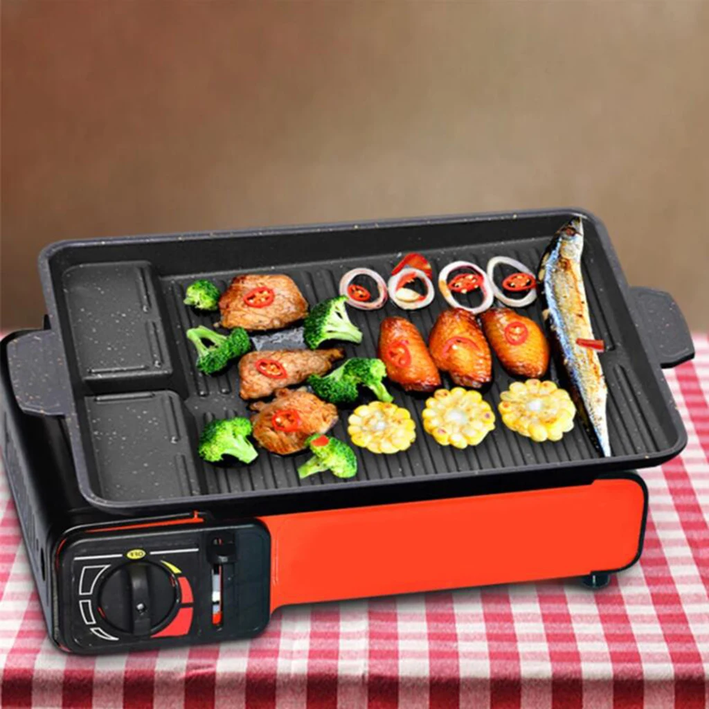 Portable Frying Pan Rectangle BBQ Grill Pan Tray Tool Baking Plate for Home