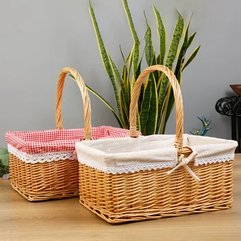

Outdoor Picnic Basket Practical Pastoral Style Basket Decorative Fabric Storage Basket Flower Basket for Home Outdoor
