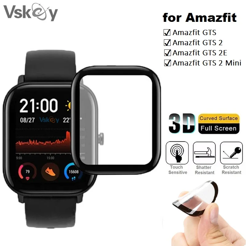 100PCS 3D Curved Soft Screen Protector for Amazfit GTS 2E 2 Mini Smart Watch Full Cover Protective Film (Non Tempered Glass)