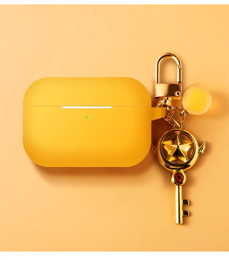 yellow Японский аниме мультфильм 3D карты Captor Брелок «Сакура» силиконовый Bluetooth беспроводной Чехол для наушников для Apple AirPods pro 3 крышка - Цвет: yellow
