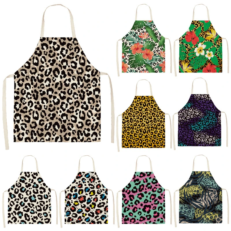 LeopardPrintFlowerPrintedSleevelessApronsKitchenWomanPinafore