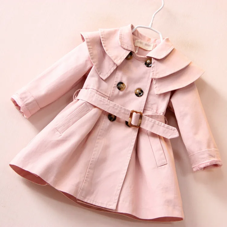 Детские куртки для девочек; Новинка; Модный плащ для маленьких девочек; сезон весна-осень; двубортное Детское пальто; цвет красный, розовый, кремовый; осенняя одежда