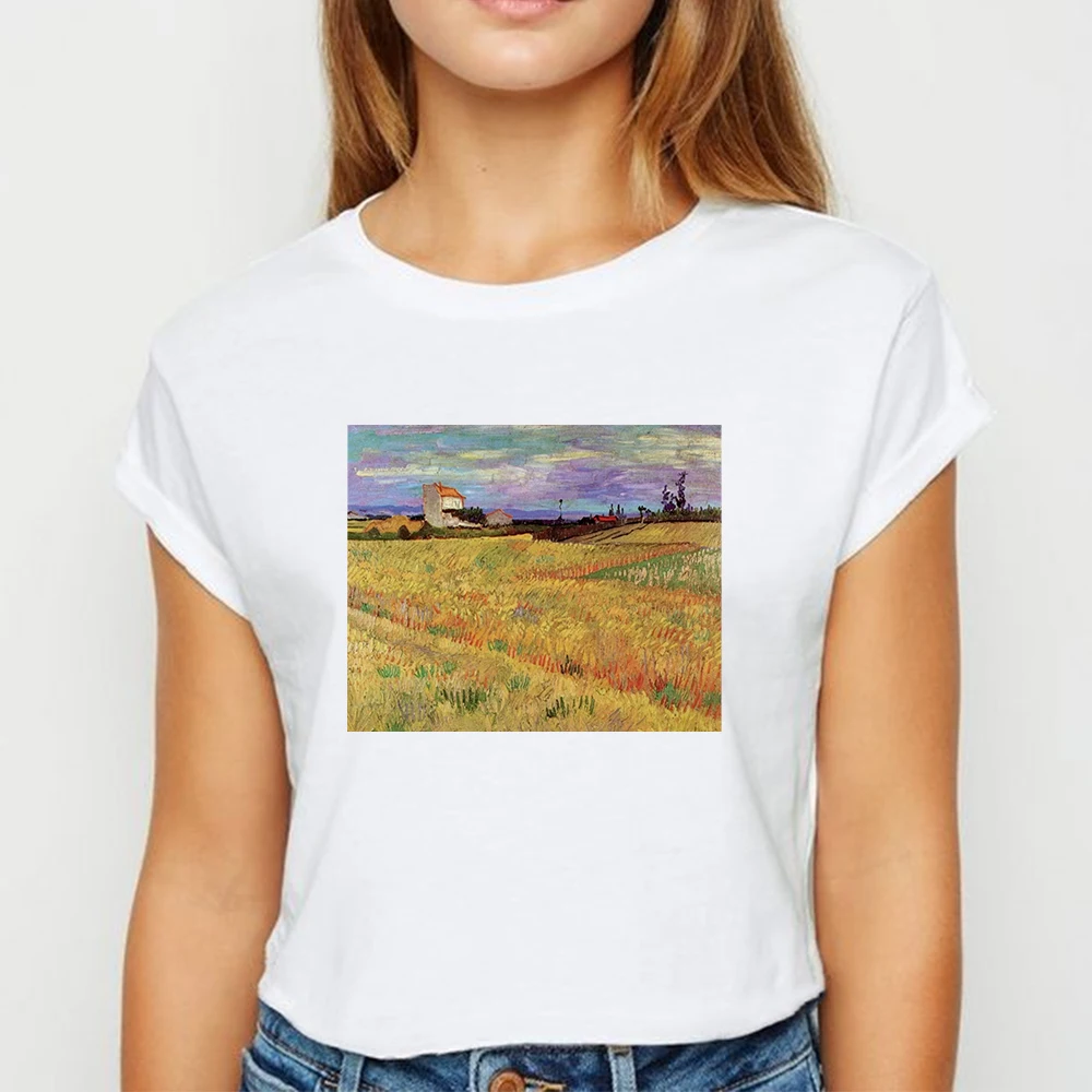 

Van Gogh Field tshirt Ladies Girls Oversize Spring Summer T Shirt Harajuku Recreational Creative Graphic Simple O-Collar T-shirt