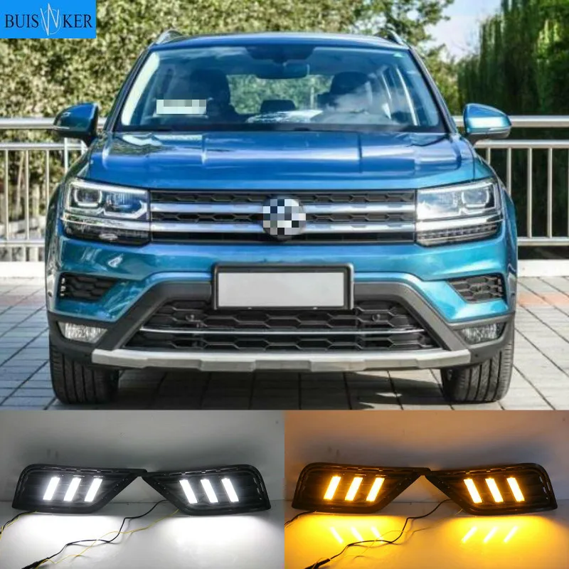 

1 пара для Volkswagen VW тару 2019 с желтым сигналом поворота колпак противотуманных фар; Темно-синие светодиодный DRL Дневной светильник s