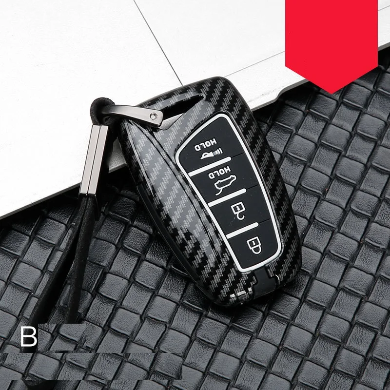 B carbon black Углеродное волокно сплав+ силиконовый Автомобильный Брелок дистанционного управления с ключом Оболочка Чехол для hyundai Santa Fe Grand ix45 Сентениал ГЕНЕЗИС - Название цвета: B carbon black