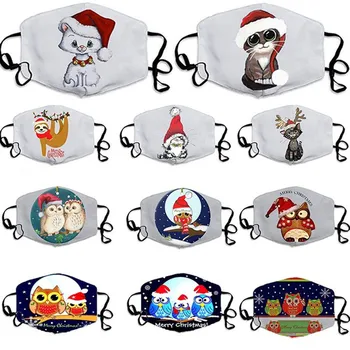 

Unisex Merry Christmas Face Mask Cute Animal Snowman Santa Claus Printing Mask Adjustable Washable Face Mask Mascara Maszk