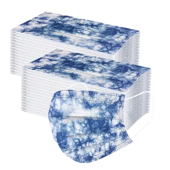 

30/50pcs Face Mask Adult Tie Dye Disposable Print Face Mask Three-layer Filtration Non-woven Dustproof Breathable Mascarilla