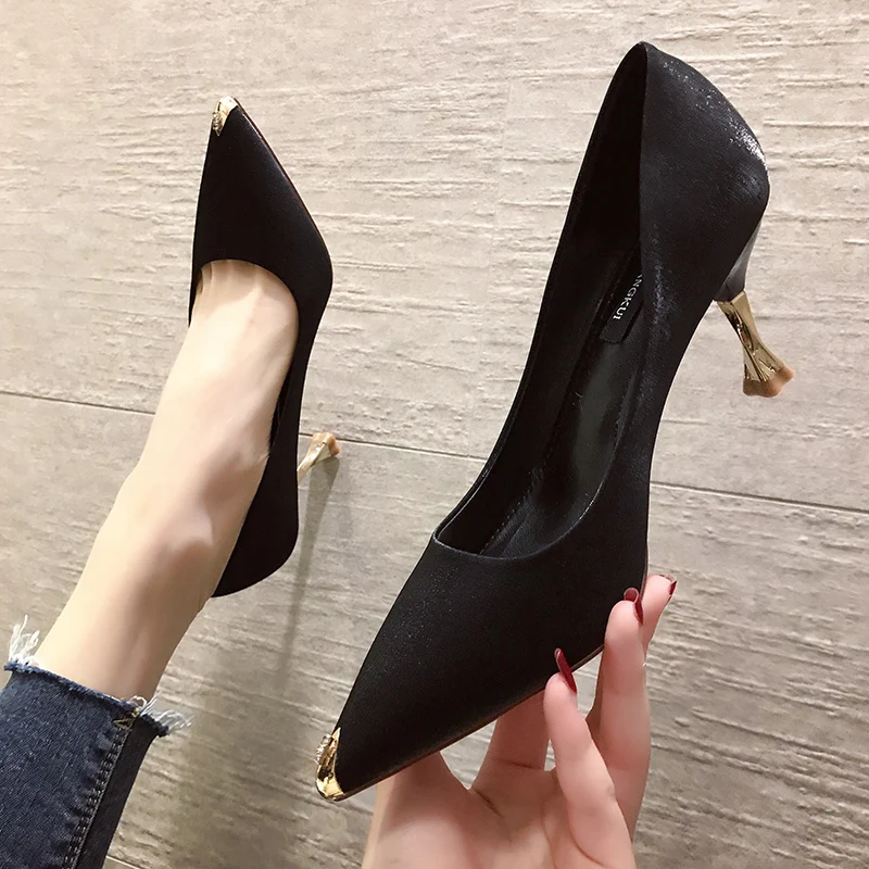 

Woman Sexy Concise Elegant High-heeled Pumps Handmade Shoes Sexy Pointed Pumps Toe Mature Office Lady Elegant Shoes U14-06